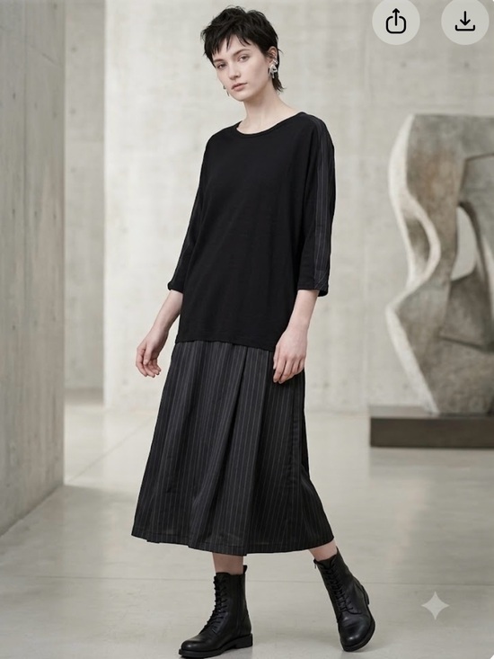 Y's by Yohji Yamamoto Dresses & Skirts - Y's Yohji Yamamoto Pinstripe Mixed Media Midi Dress Cotton Cupro Black Sz S/M